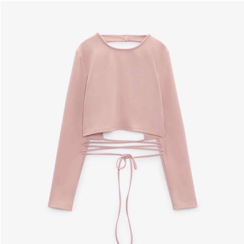 Zara Blush Pink Long Sleeve Crop Top